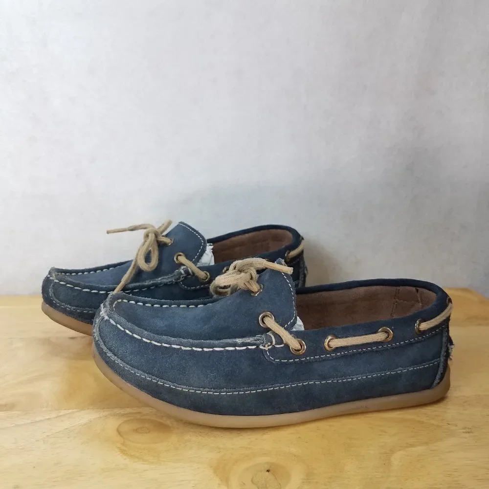 Florsheim Kids US 1.5 Jasper Tie Jr. Boat Shoe Suede Genuine Leather in Navy